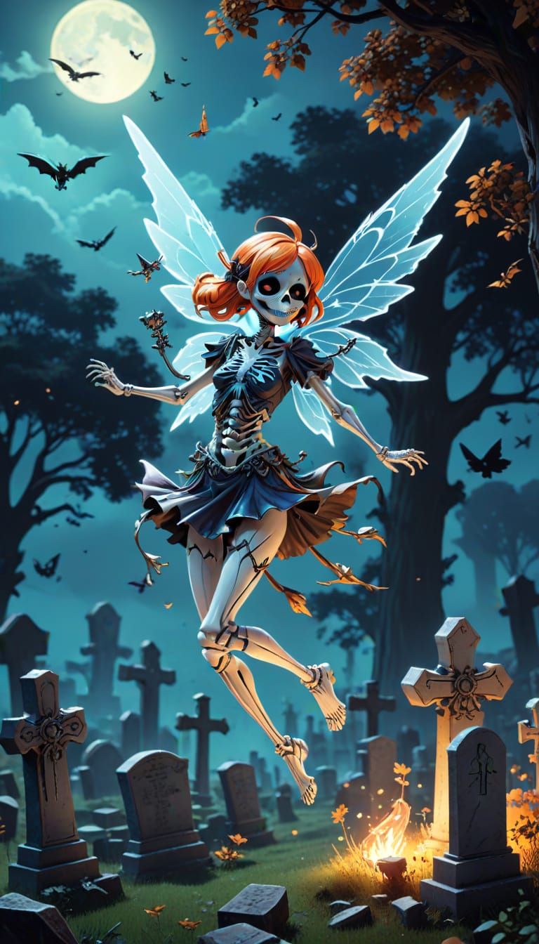 Skeletal Fairy in Graveyard Anime Wallpaper