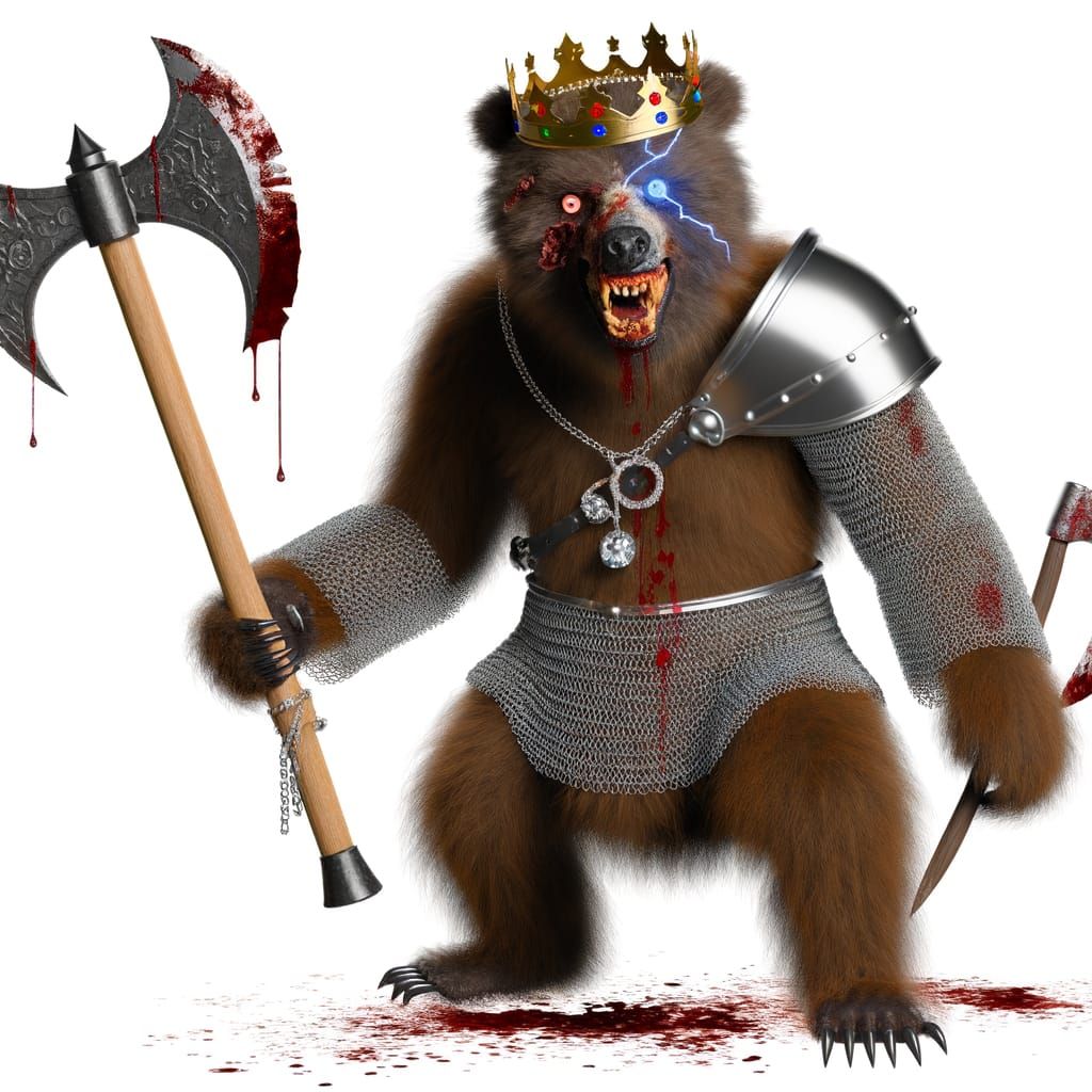 Bear-Monkey Warrior with Lightning Axe and Diamond Crown