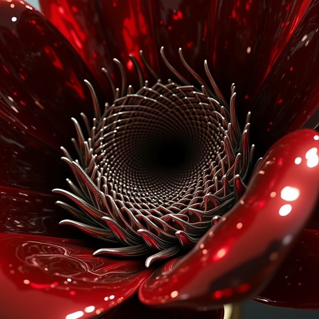 Chrome Lotus Sculpture with Hidden Optical Illusion