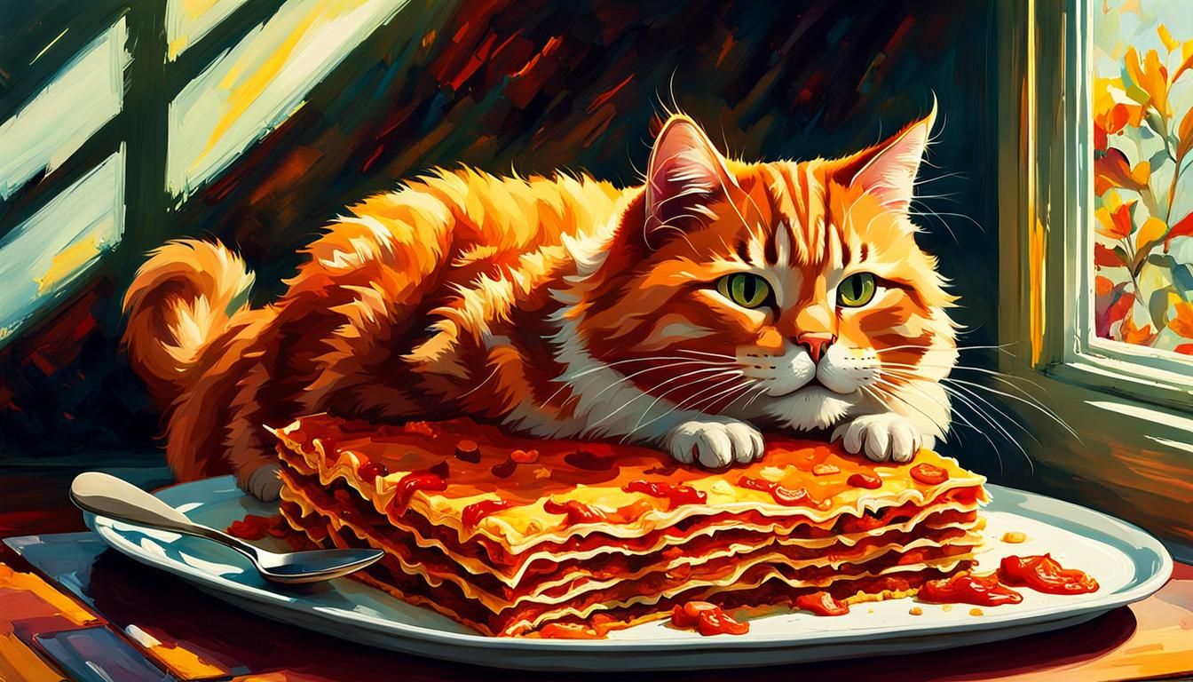 Garfield Cat's Lasagna Feast: A Digital Masterpiece