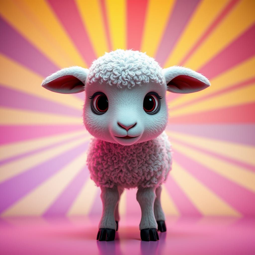 Nervous Lamb in 3D Digital Art Style