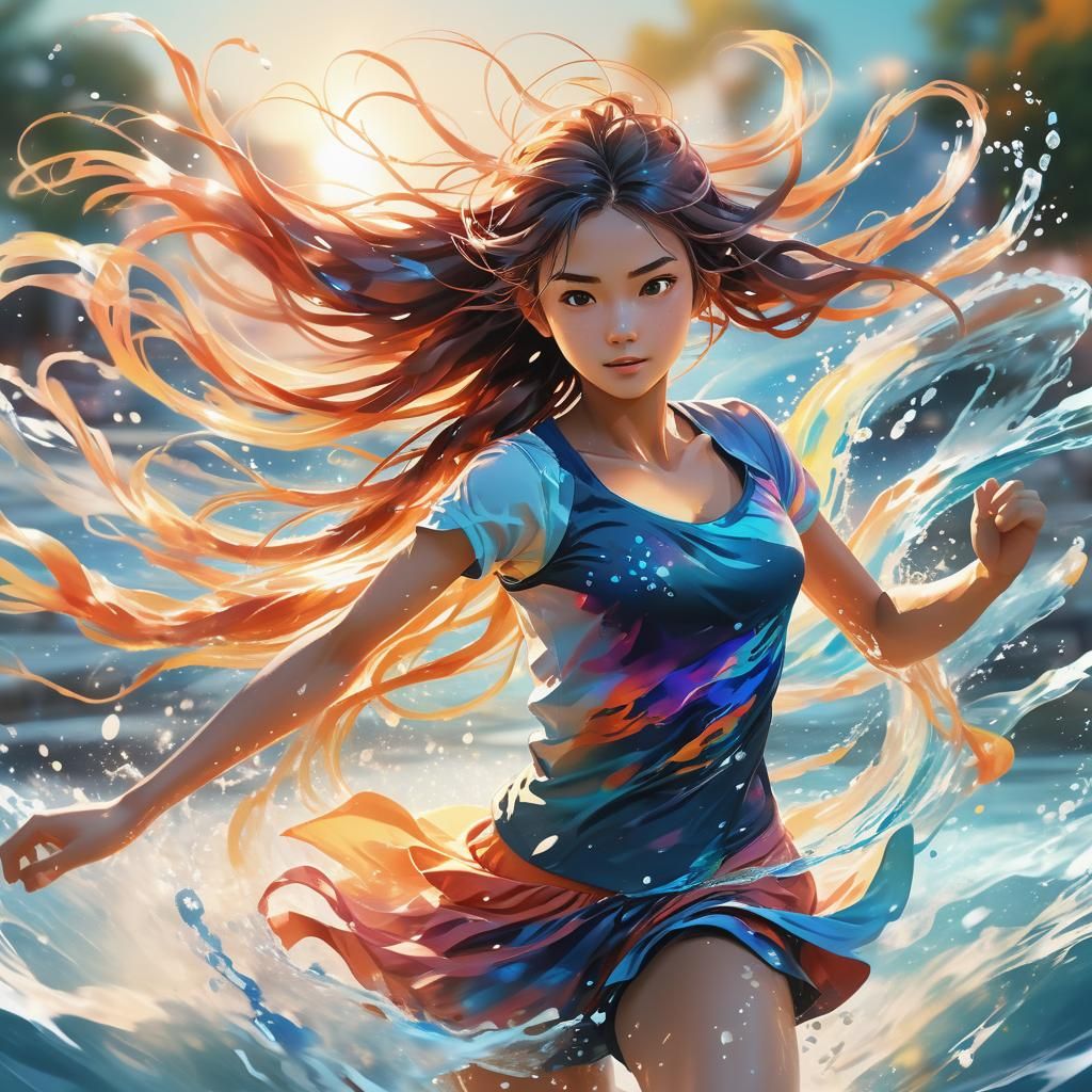 Athletic Woman Running with Flowing Hair in 3D Anime Art