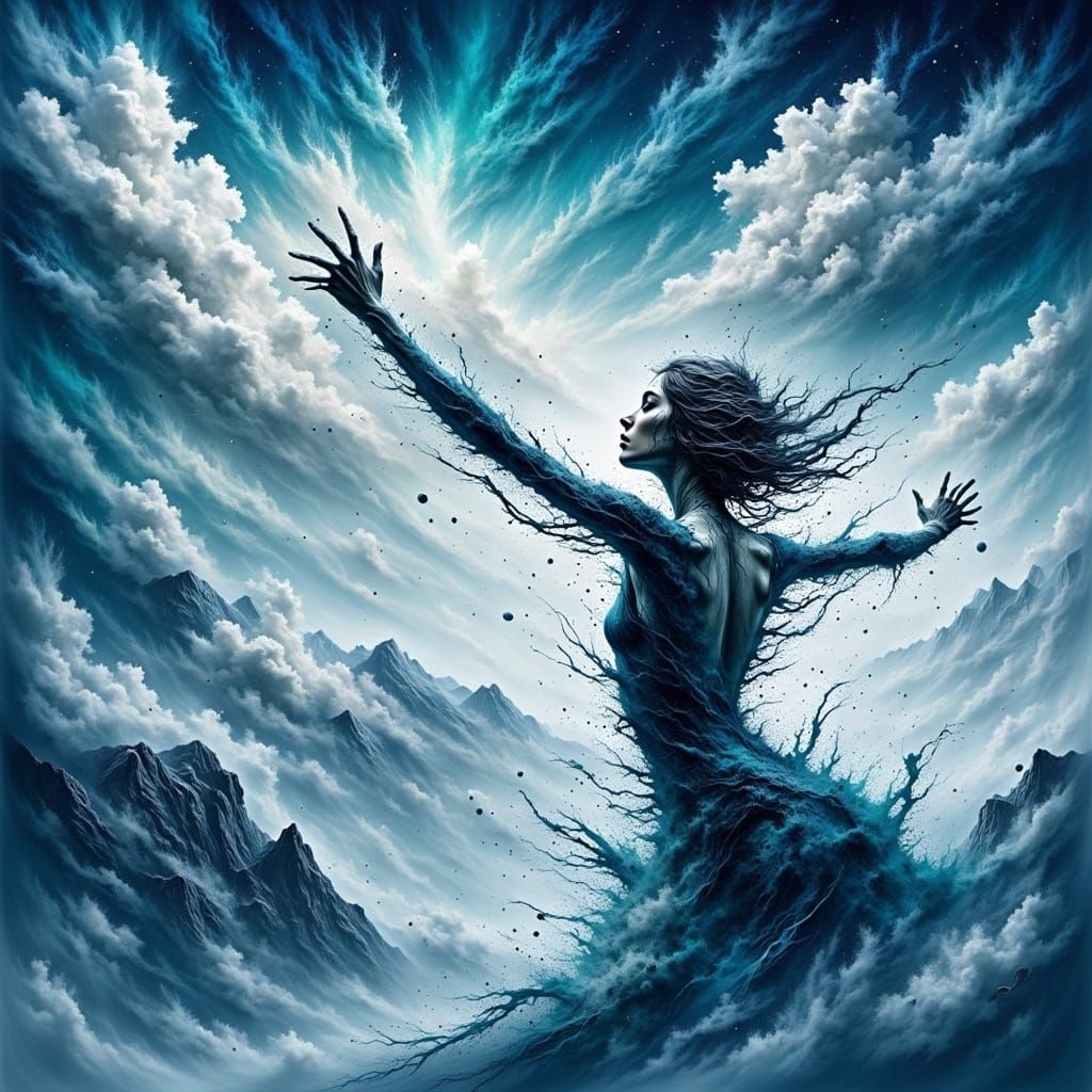 Surreal Scene of a Solo Hiker's Daring Adventure