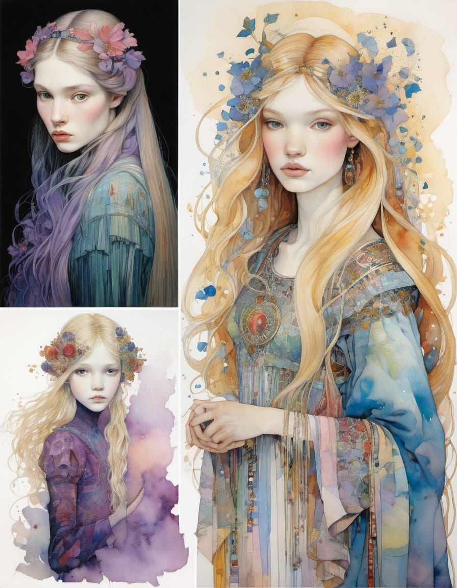 Rapunzel in Tower, Art Nouveau Illustration