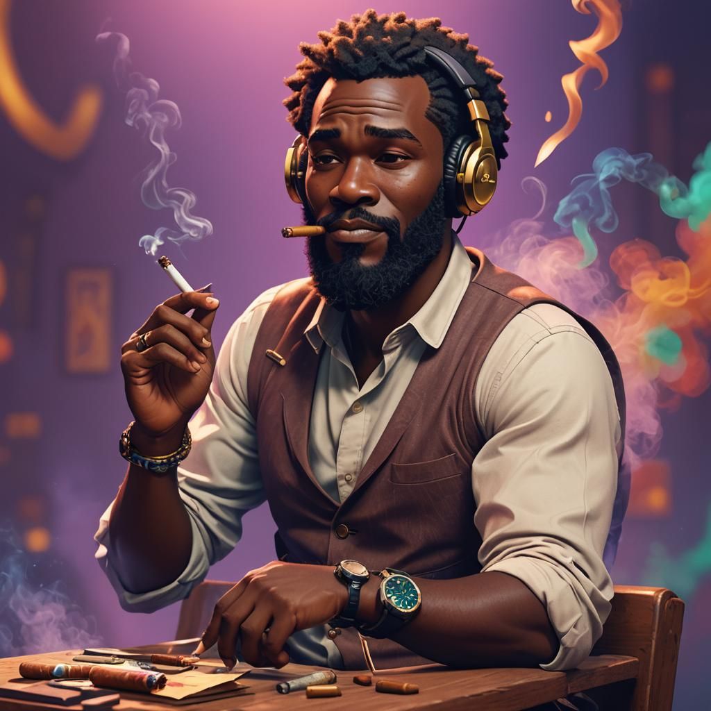 Bearded Man Smoking Cigar: 3D Pixar-Style Art