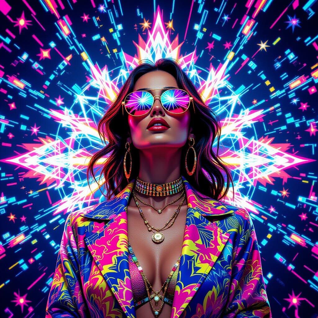 Psychedelic Neon Woman in Kaleidoscope