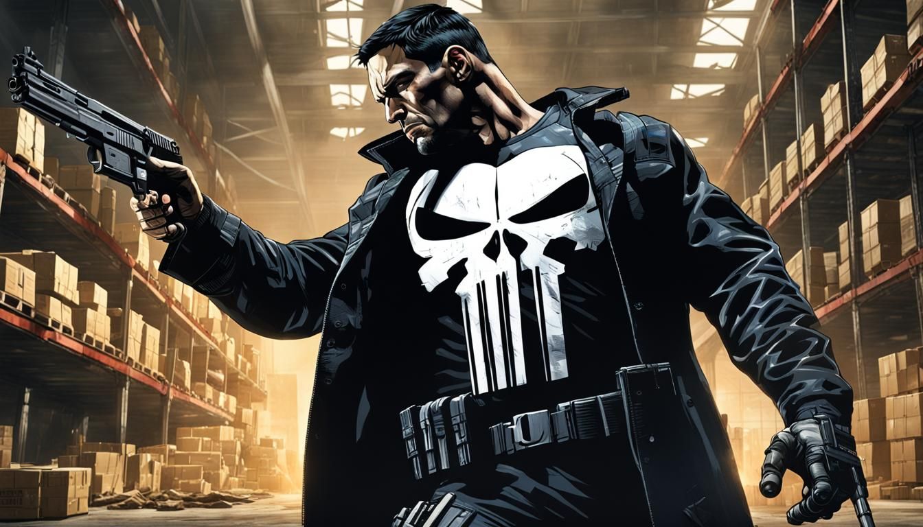 The Punisher Returns Fire: Photorealistic Warehouse Scene