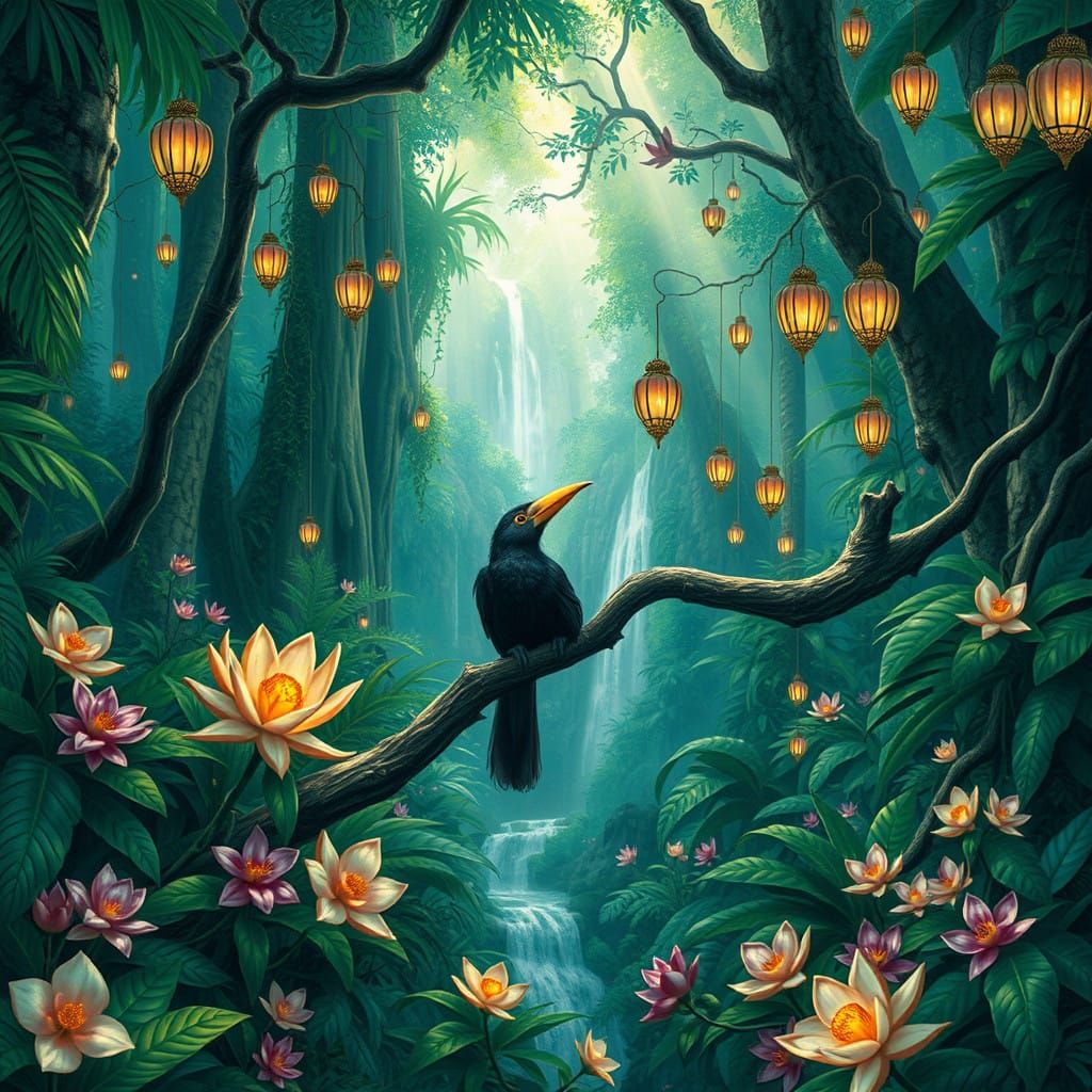 Hyperrealistic Rainforest Scene Featuring an Indri in a Worl...
