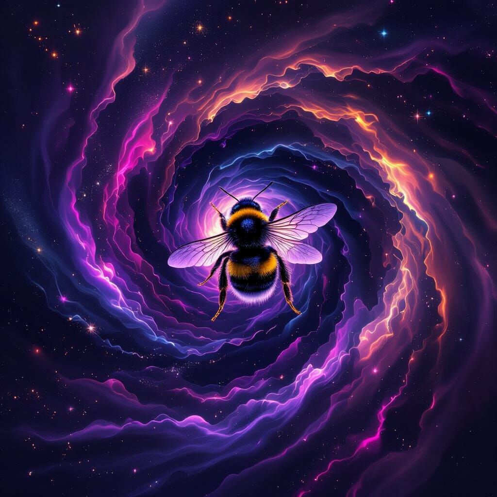 Ethereal Purple and Black Nebula with Luminous Bumblebee