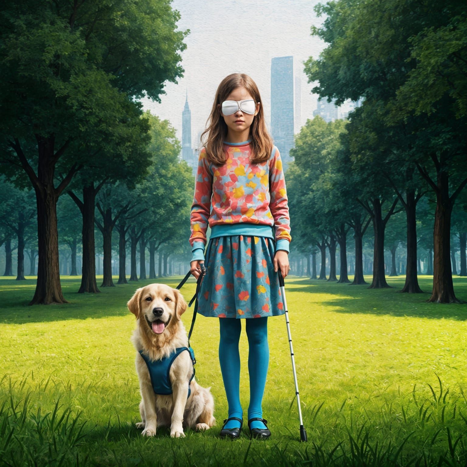 Girl with Assistance Dog in Green Park