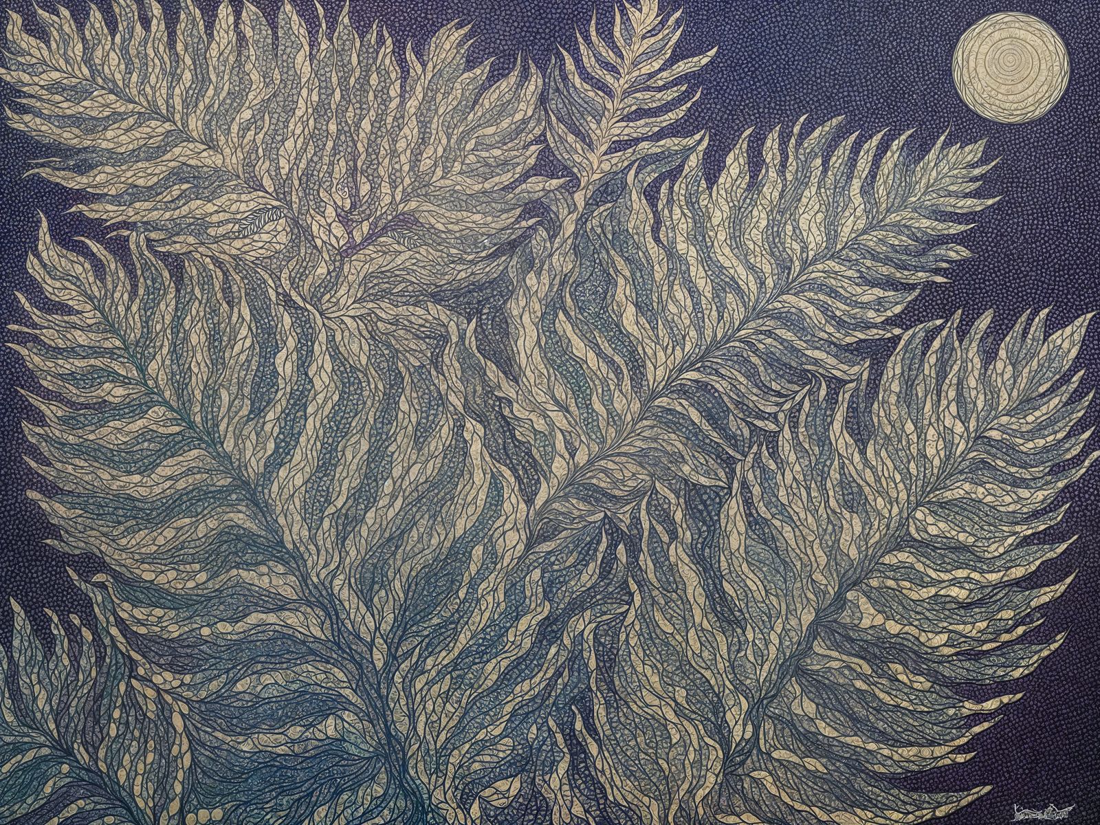 Radiating Fern Blooms in Dreamlike Ink Tide