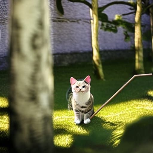 Cat with Blush Eyes Holding a Stick