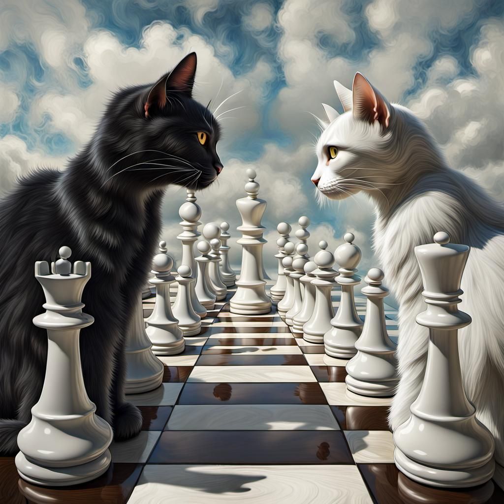 Cats on a Chessboard: Surreal Photorealistic Art