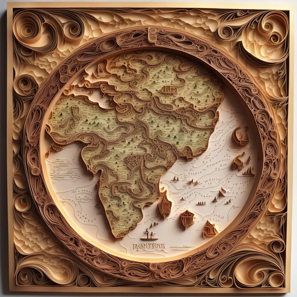 Detailed Paper Quilled Ancient Map Illustration