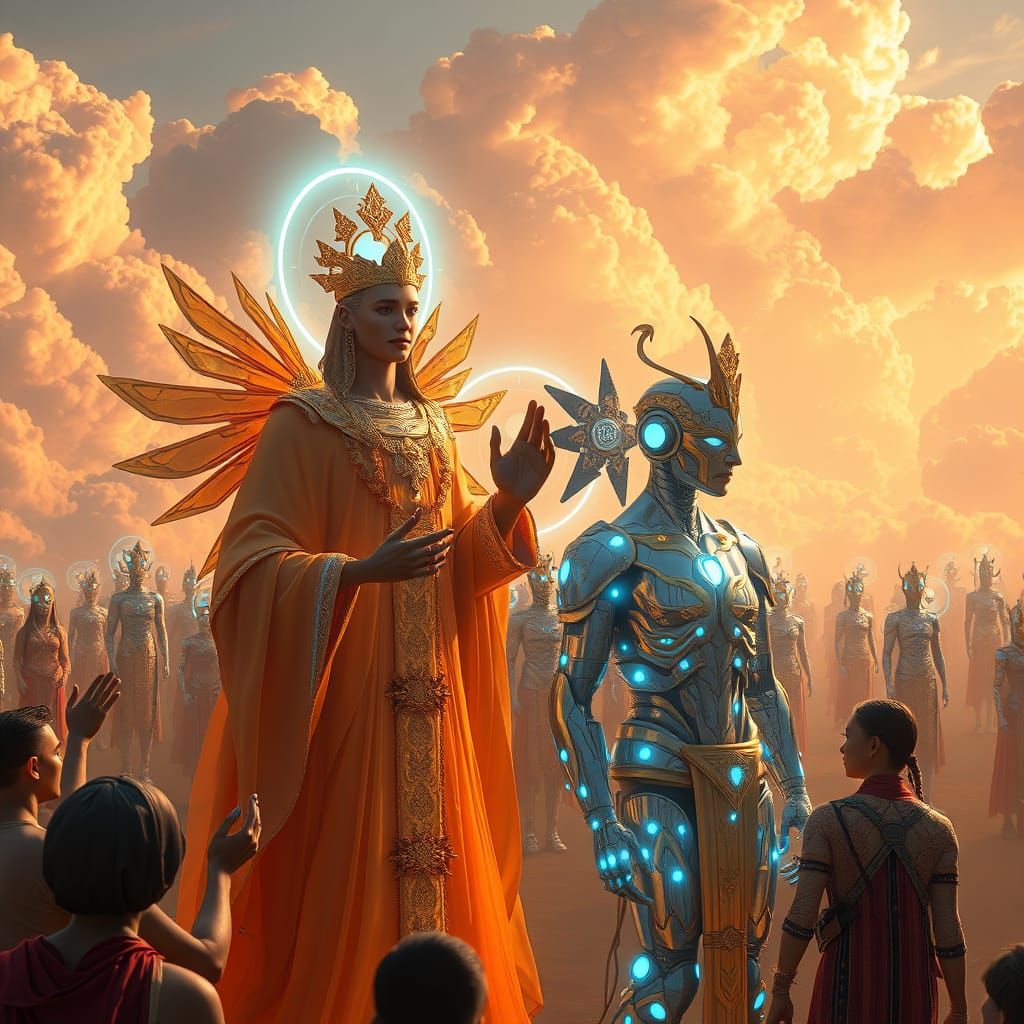 Gods and AI Gods Meet in Neon Realm