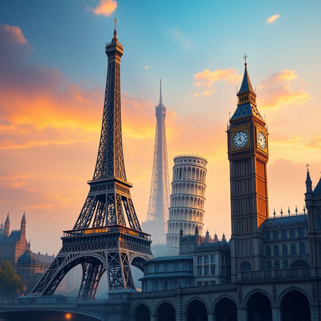 Eiffel Tower Meets Tower of Pisa in Big Ben's Grand Company
