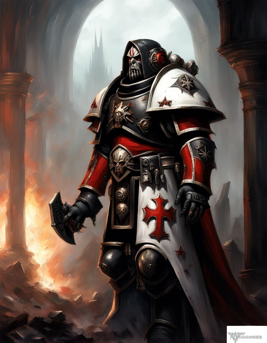 Chaos Gods Corrupt Black Templar Space Marine in Horror Art