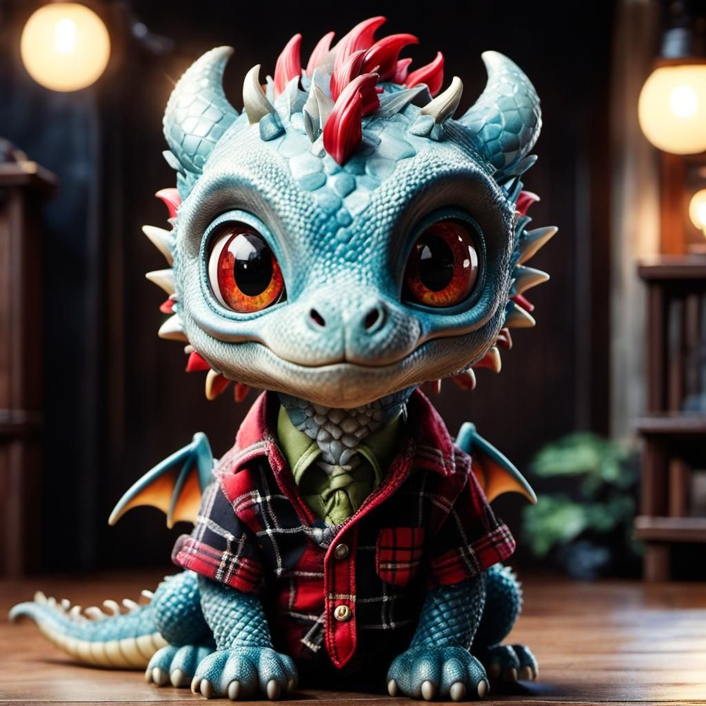 Adorable Plaid Dragon Portrait in Anime Style