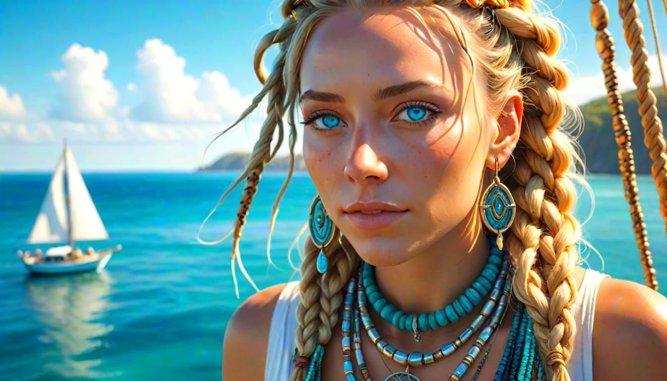 Portrait of Woman with Braided Dreadlocks in Splash Art Styl...