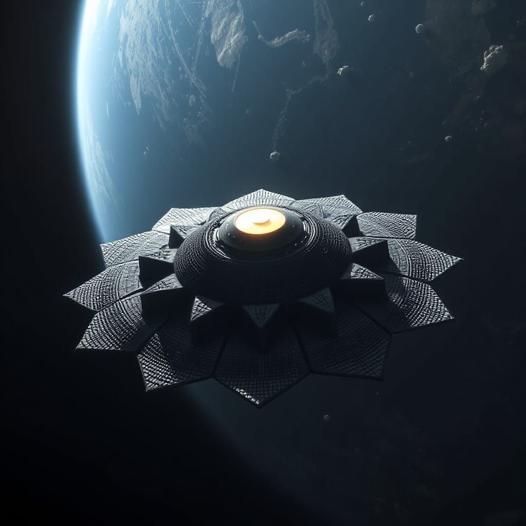 Lotus Starship in Space with Maze-like Surface