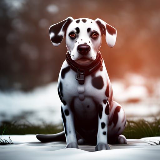 Cyberpunk Dalmatian Dog in Snowy Paris