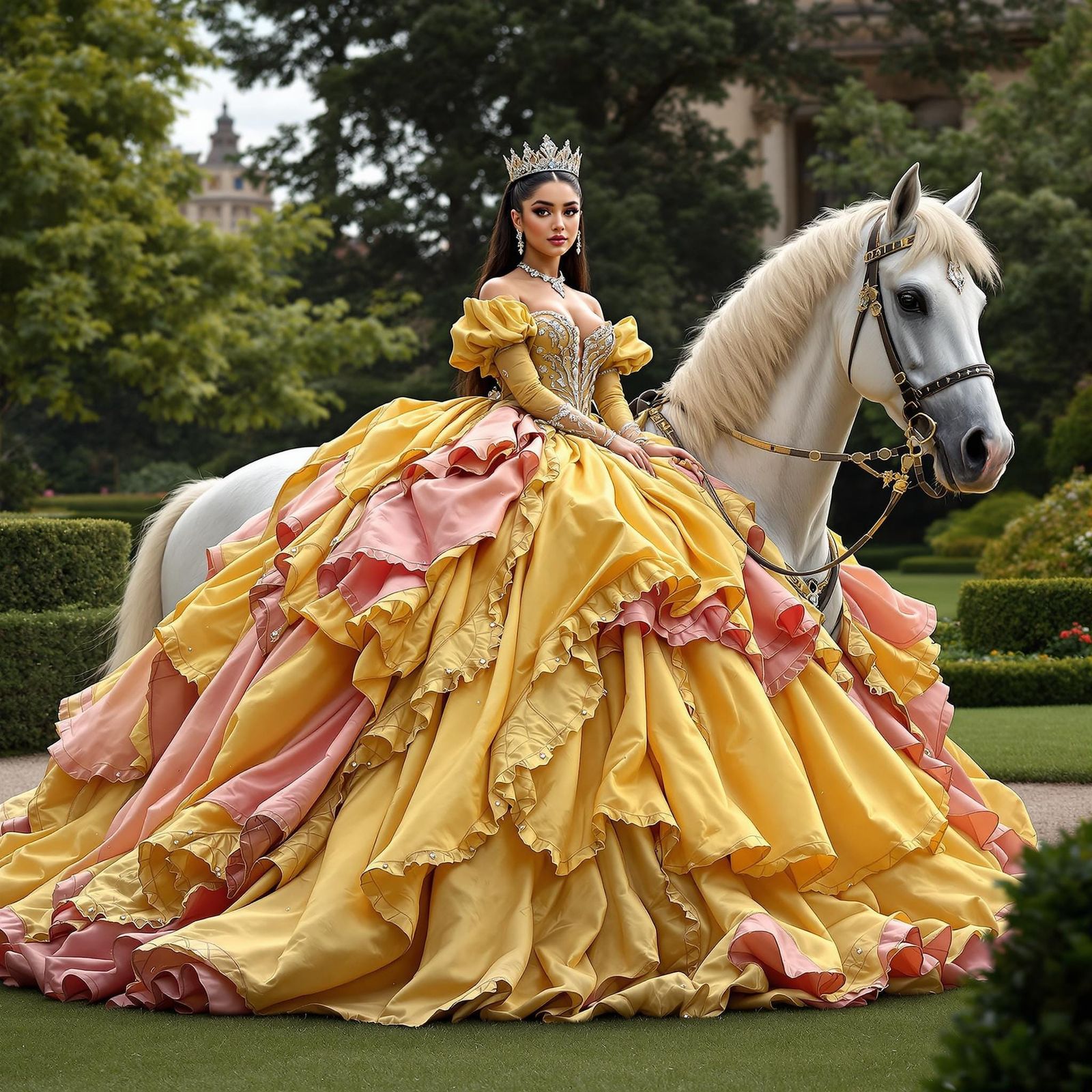 Ariana Grande in Renaissance Gown on White Horse