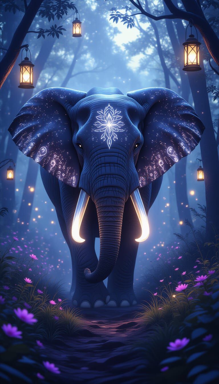 Enchanted Elephant in Mystical Forest, Digital Art