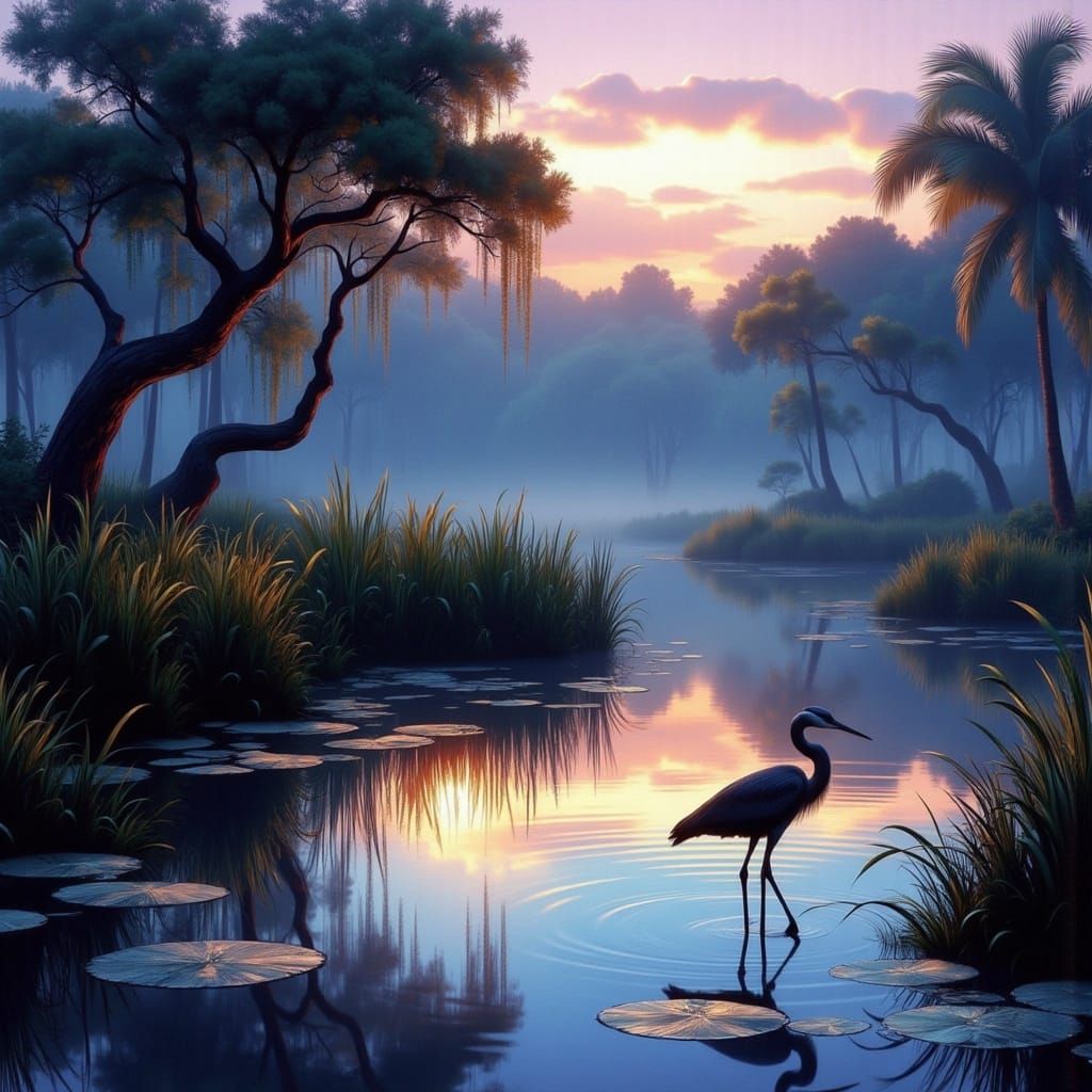 Ethereal Everglades Fantasy Scene in Hyperdetailed Mist