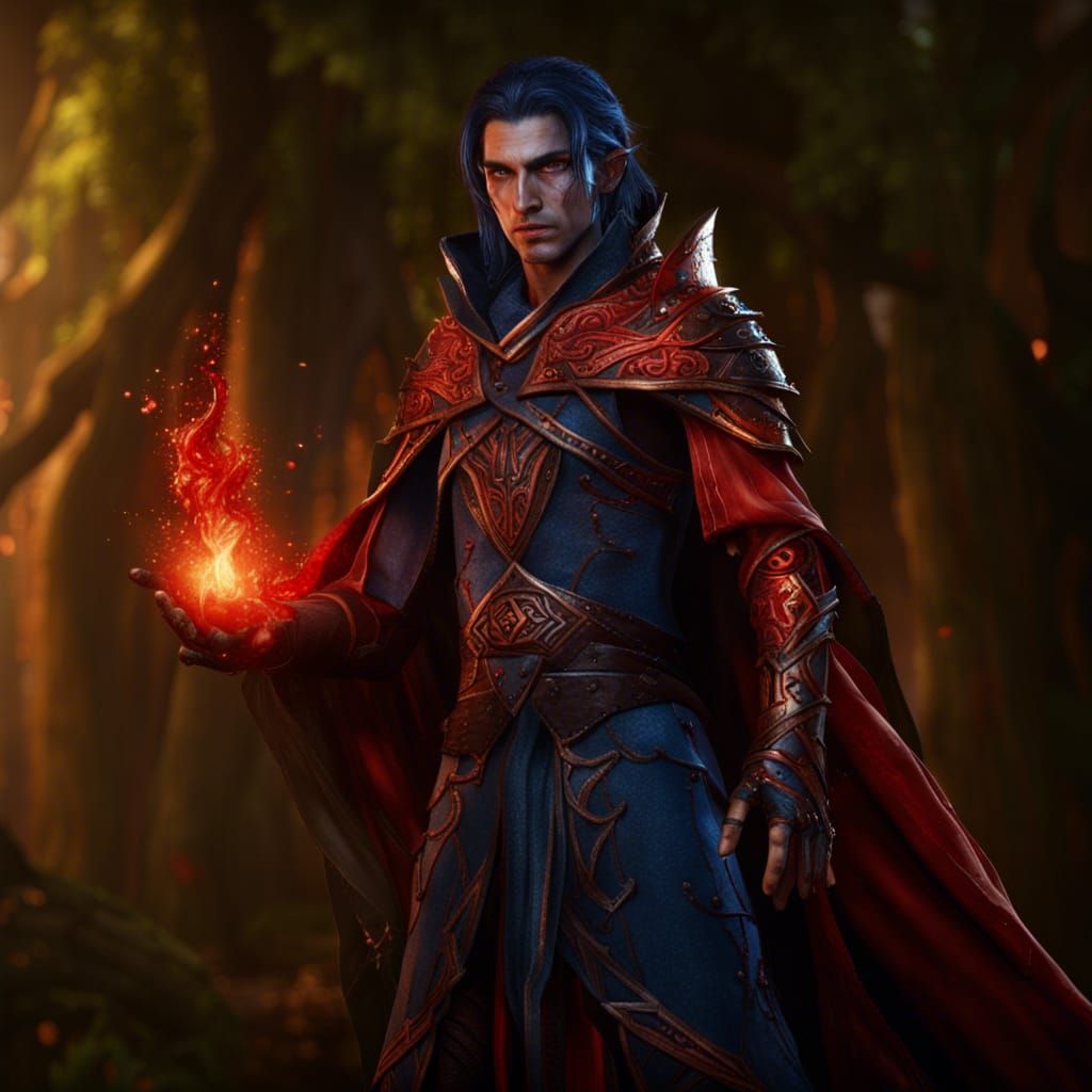 Elven Blood Mage with Red Arcane Markings