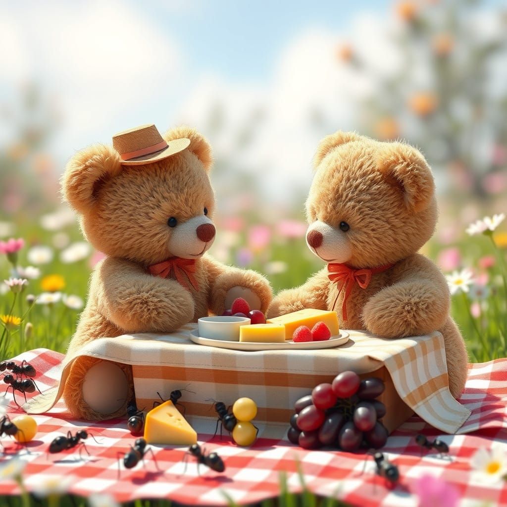 Picnic of adorable Couple of Teddy