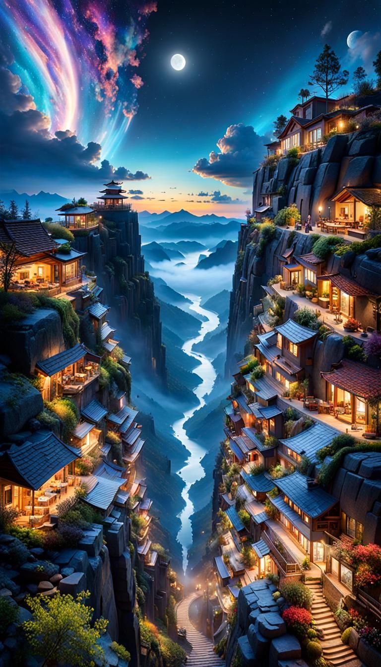 Nighttime Cityscape - cliffside