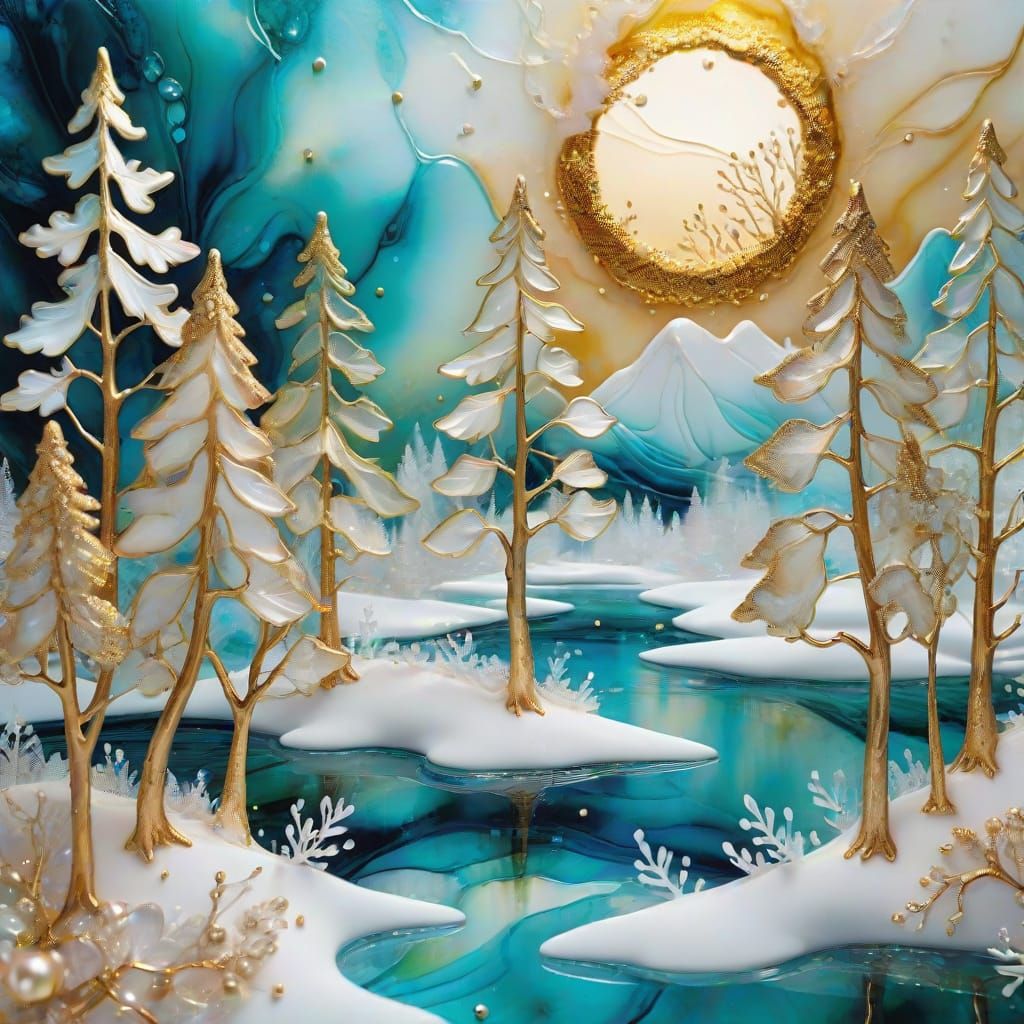 Arctic Tundra in Iridescent Alcohol Ink Glass