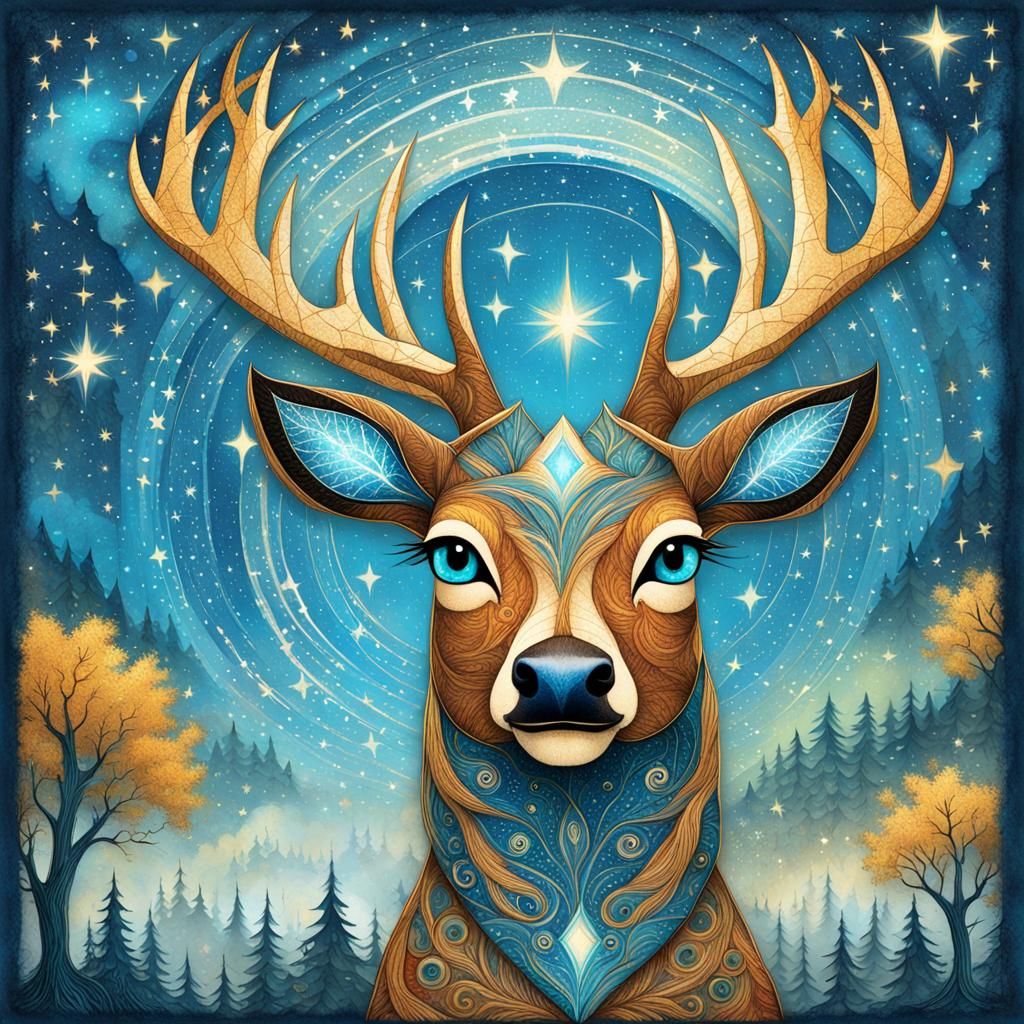 Luminous Deer in Vintage Storybook Style