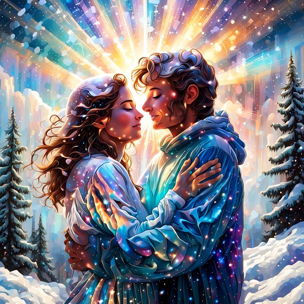 Cosmic Embrace: A Snowy Astral Illustration