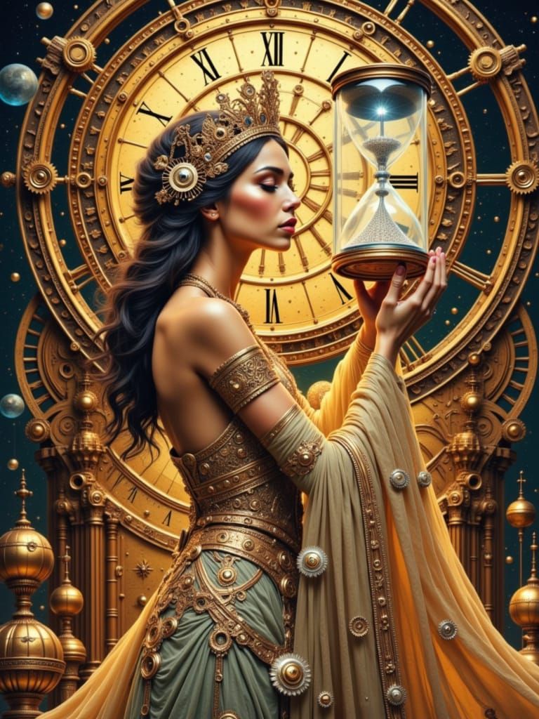 Time Goddess in Clockwork Dreamscape: Art Nouveau Style