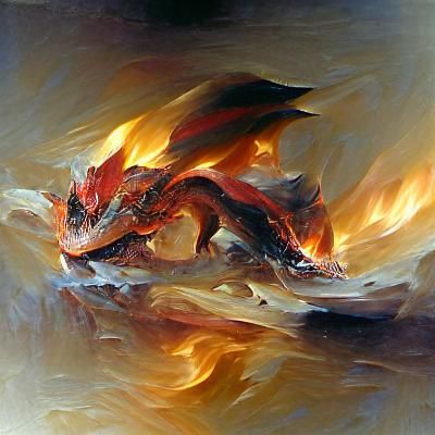 Majestic Fire Dragon in Oil Painting Style