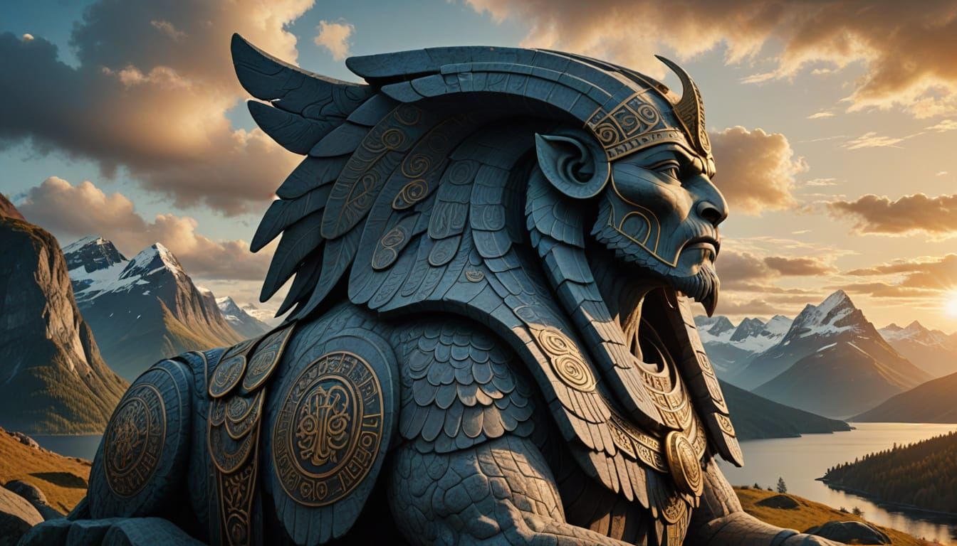 Viking Sphinx on Fjord Overlook