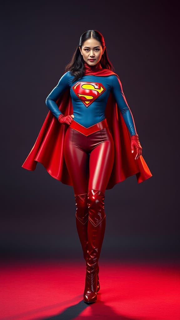 Dynamic Full-Body Shot of Chinese Woman in Superhero Costume