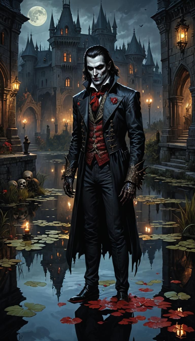 Gothic Vampire Reflection in Dark Fantasy Style