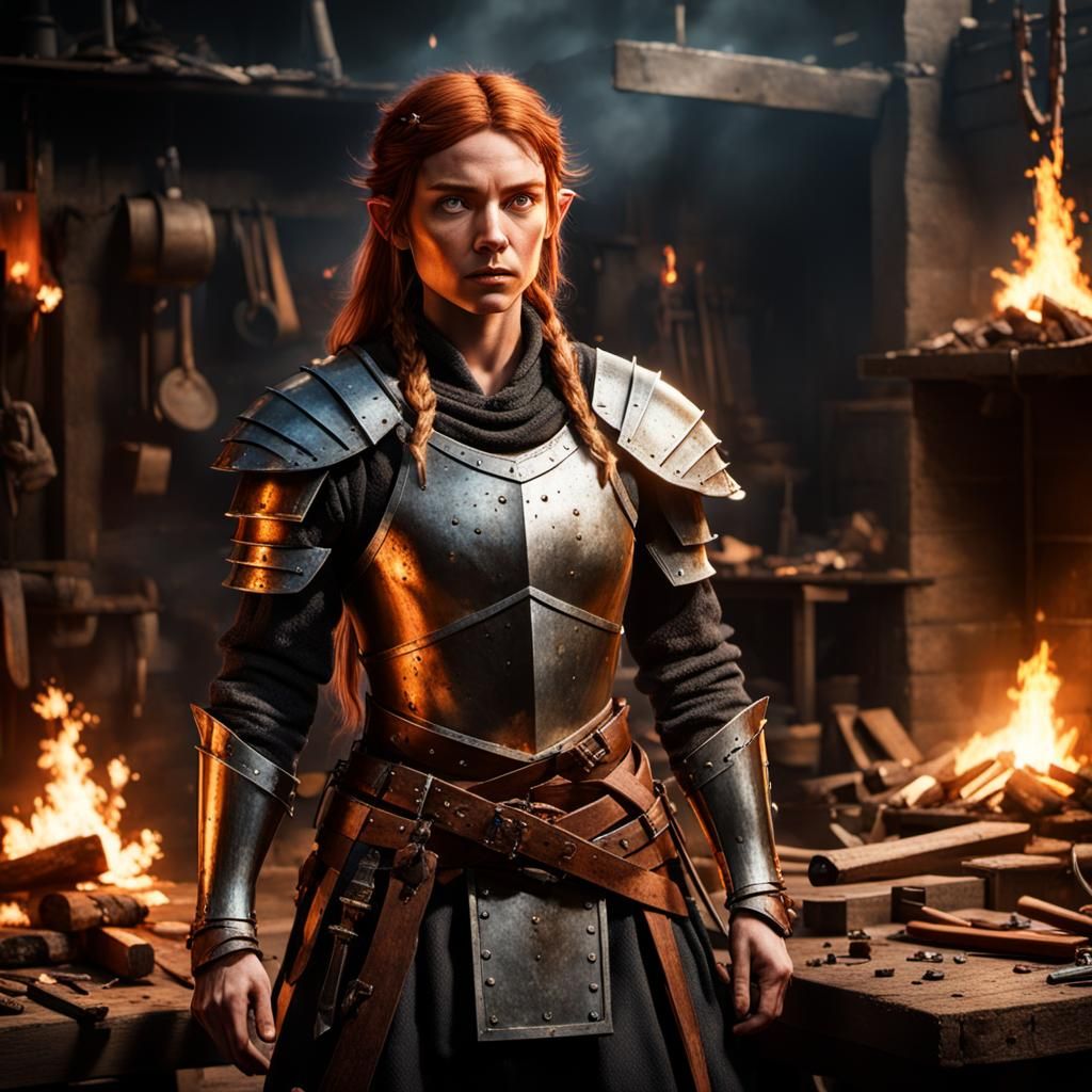 Half-Elf Blacksmith in Realistic Cinematic Style
