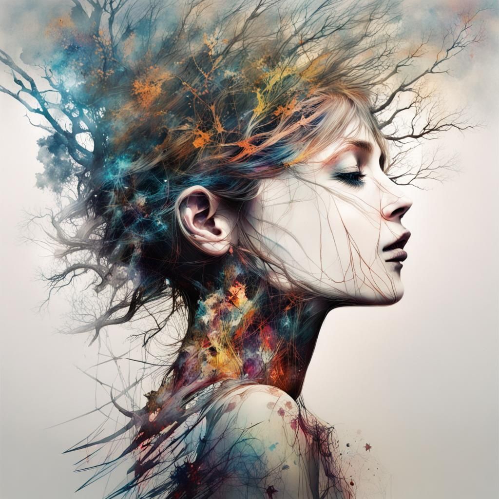 Glowing Silhouette Tree Woman in Surreal Style