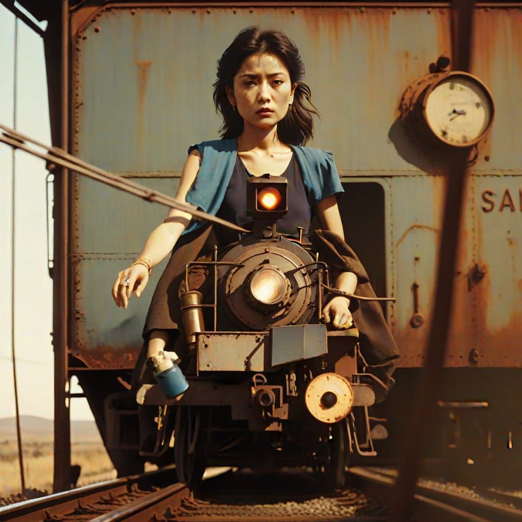 Vintage Train Crossing Spanish Landscape in Golden Light