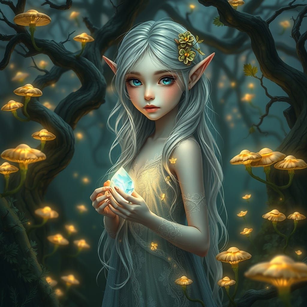 Ethereal Elven Maiden in Enchanted Forest