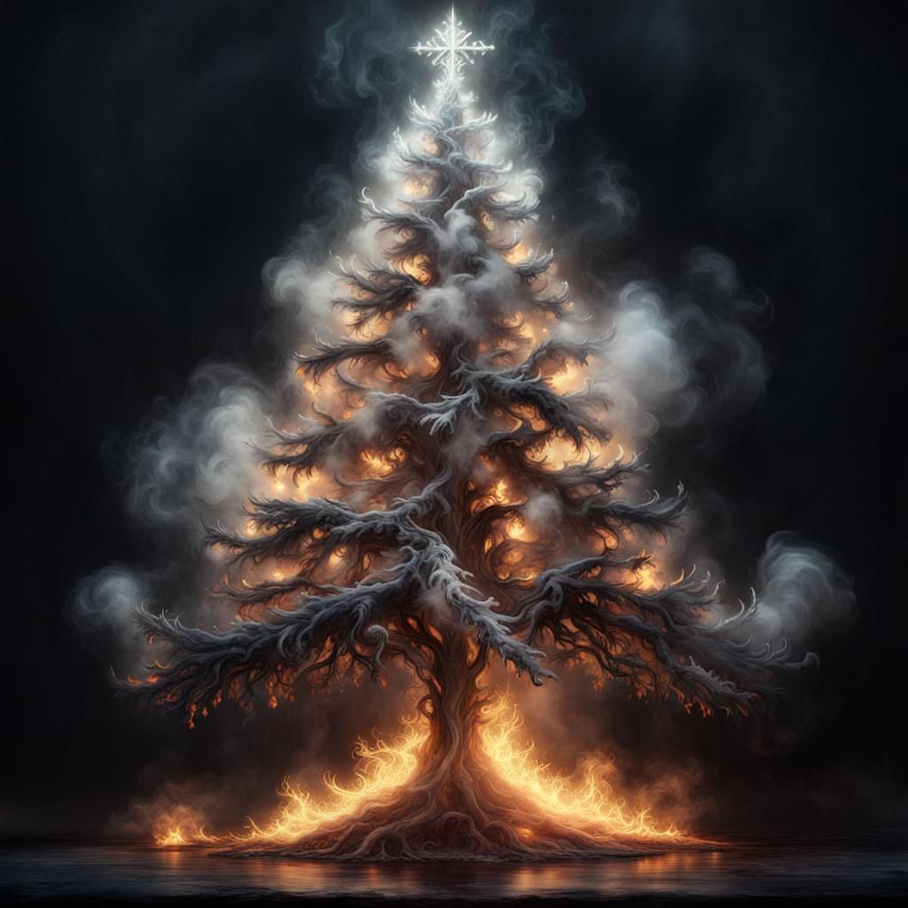 Christmas tree on fire