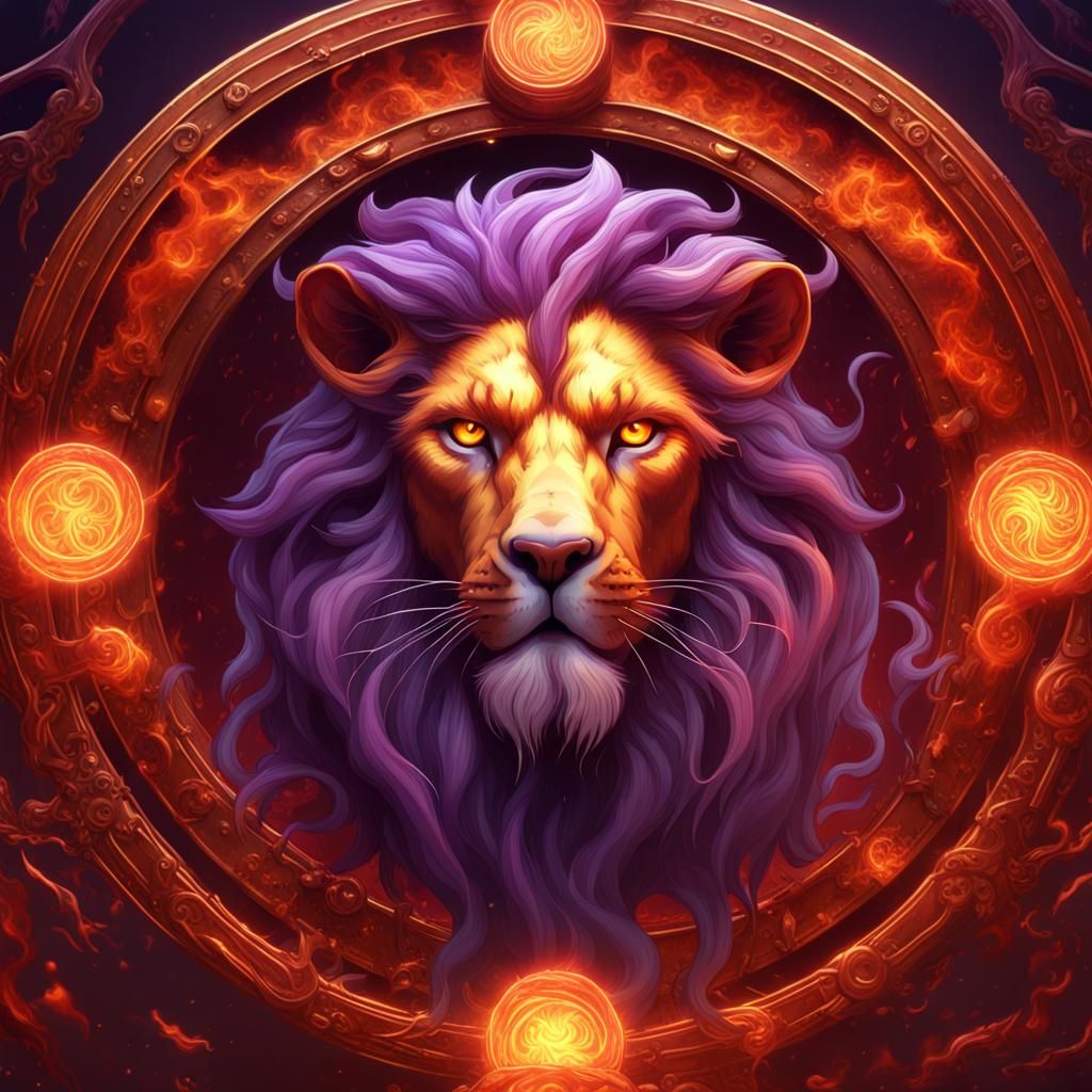 Leo Zodiac King in Red Fire Blaze