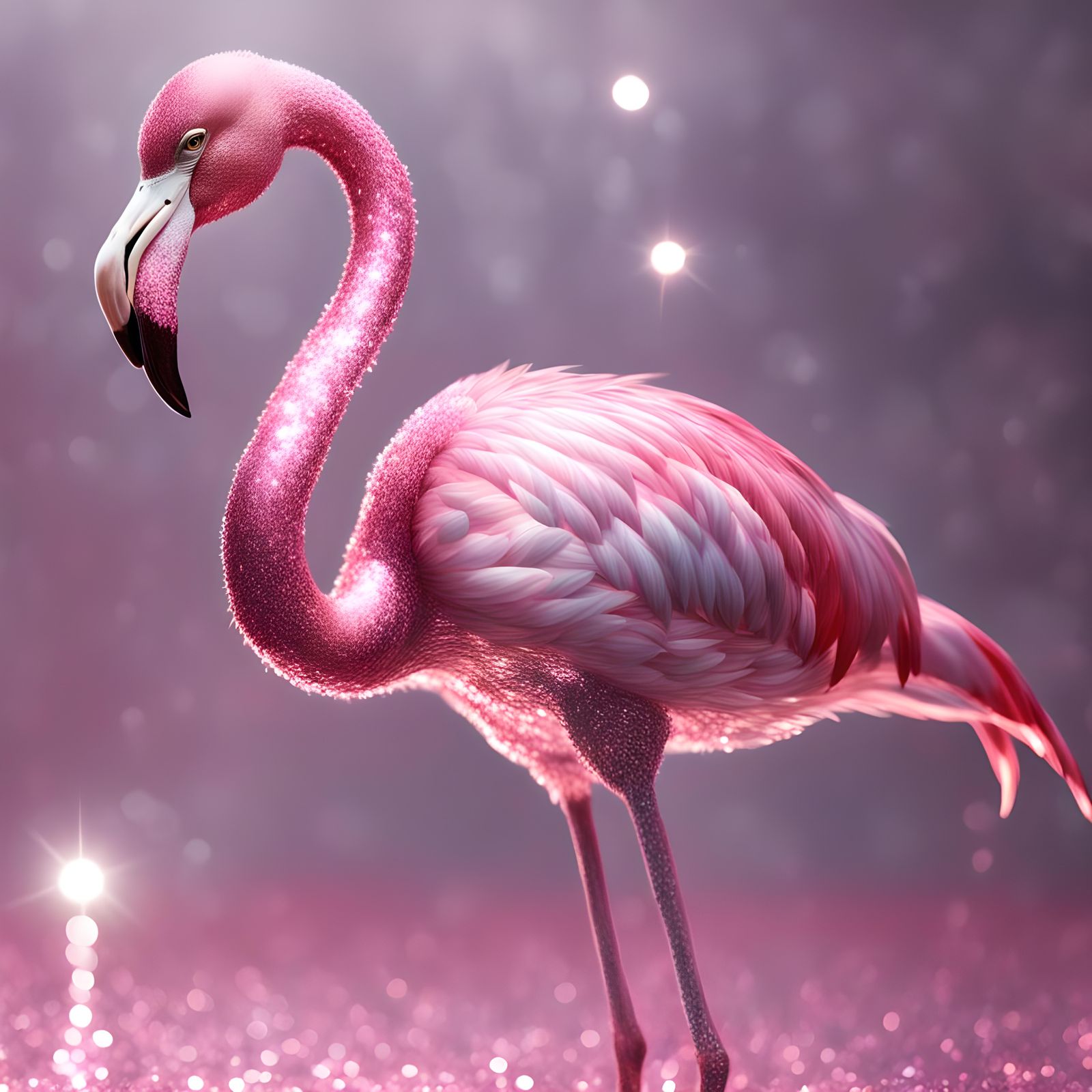 Magnificent Sparkling Flamingo in Silver Light