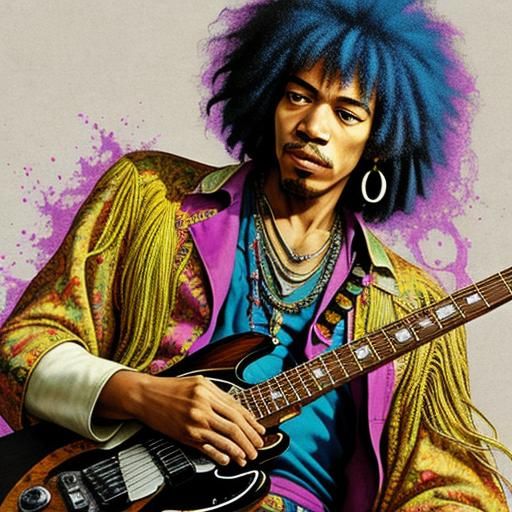 Psychedelic Guitarist Portrait in 60s Style