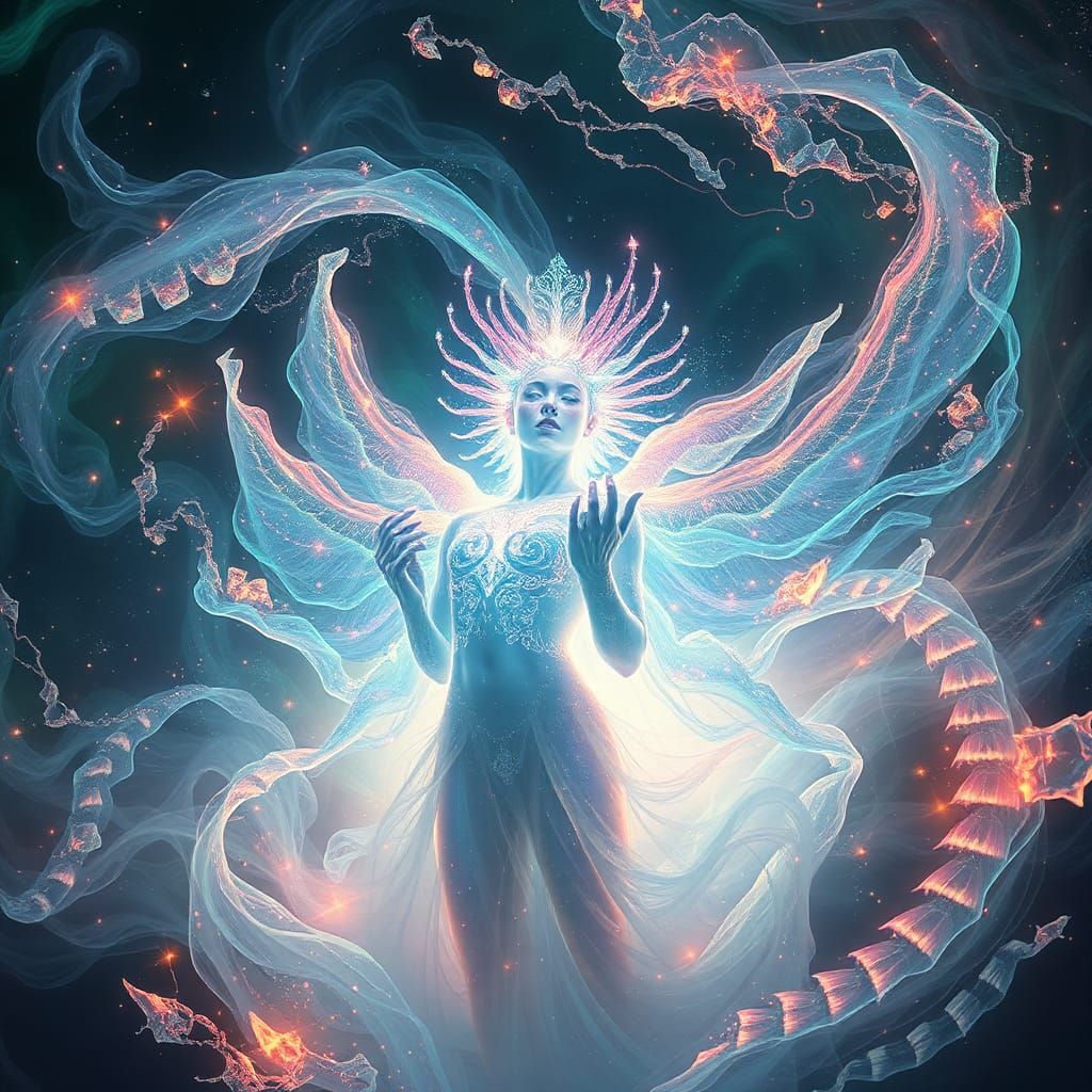 Ethereal Being Ascends Amidst Heavenly Destruction