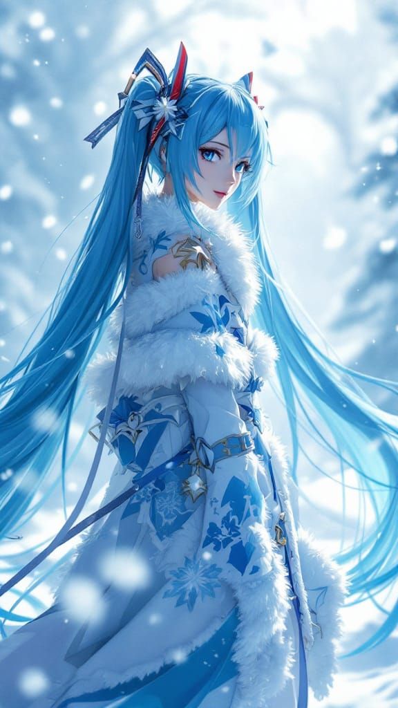 Anime Miku Hatsune Winter Snowscape Wallpaper