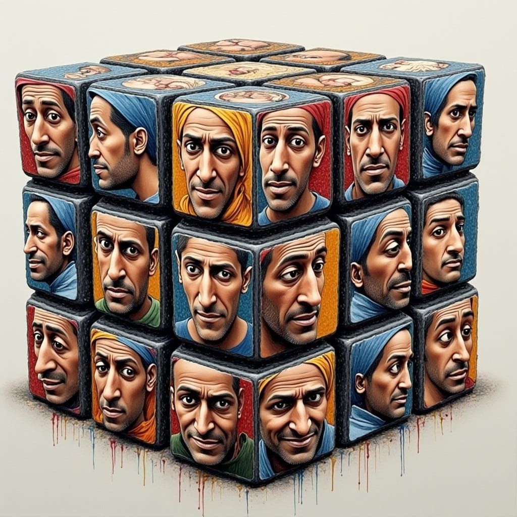 Hyperrealistic Face Mosaic Rubik's Cube